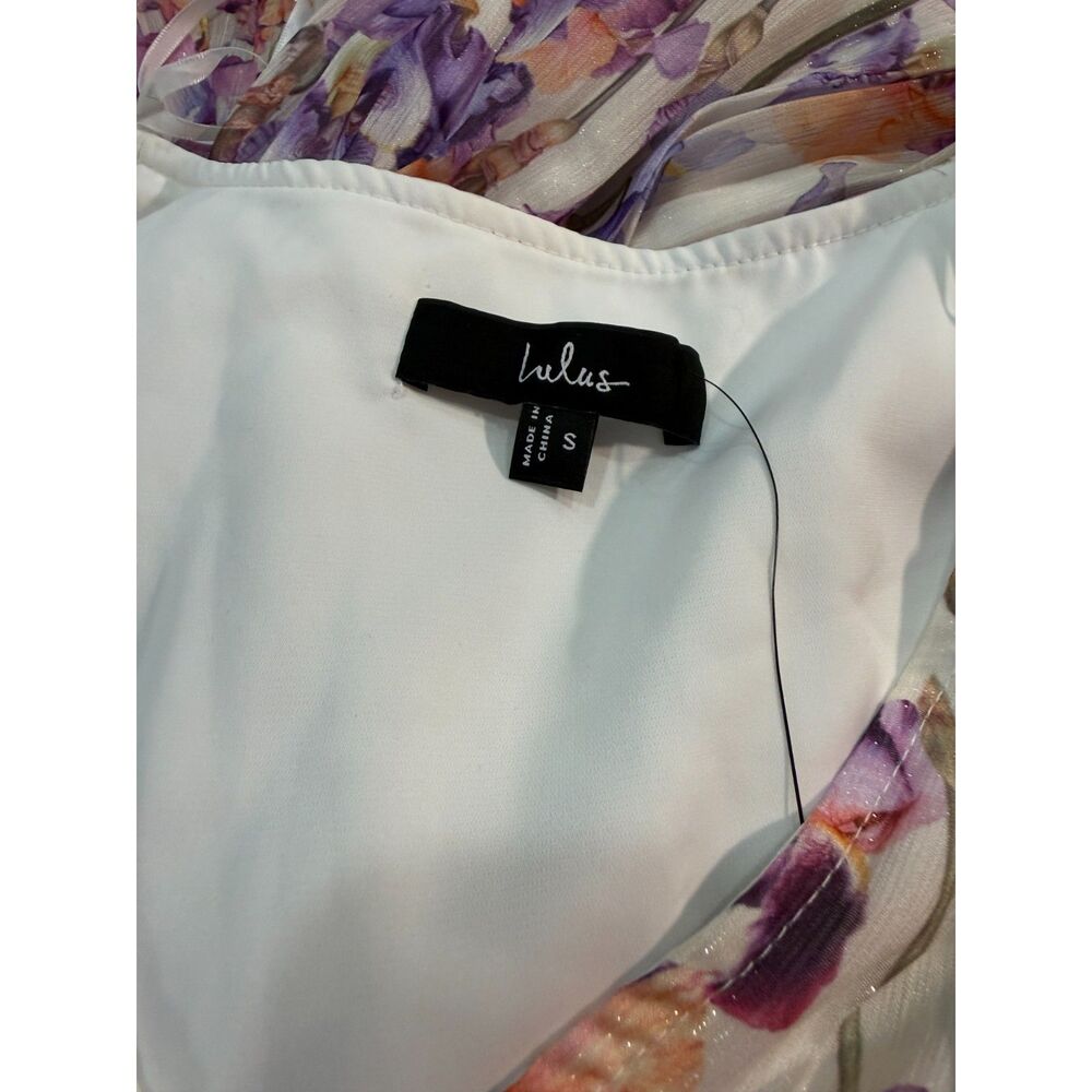 Lulus Melea Ivory and Purple Floral Pleated Cutout Maxi Dress Size Small - Picture 8 of 9